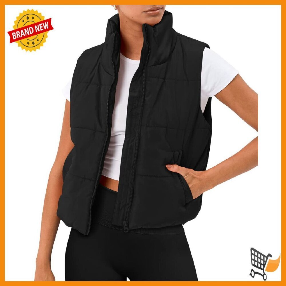 Cropped Puffer Vest Women's Sleeveless Gilet Lightweight Warmth Fall Winter